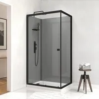 Aurlane Komplettdusche Grey Touch Rectangle 110 x 80 cm - Duschwände mit modernem Design, reversible Installation und entspannender Kopfbrause für Ihr Badezimmer.