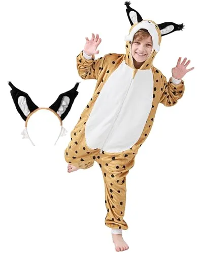 corimori Flauschiges Luchs-Kostüm für Kinder | Kuscheliger Karneval Onesie mit Haarreif - KUSCHELIG: Das hochwertige Luchs-Kostüm für Kinder ist super weich und ideal für Karneval oder zum Entspannen. Mit praktischen Taschen und einfachem Reißverschluss ist es perfekt für kleine Abenteurer. Ein tolles Geschenk für jeden Anlass!