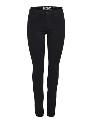 ONLY Damen Skinny Jeans onlRAIN REG CRY6060 NOOS, Schwarz - Moderne knöchellange Skinny Jeans mit offenen Säumen und praktischen Taschen, perfekt für einen lässigen Look.