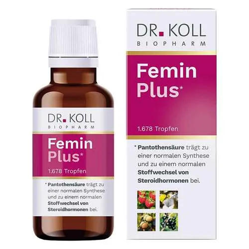 Femin Plus Dr.Koll Gemmo Komplex Himbeere Vit.B12 Tropfen 50 ml - rezeptfrei, unterstützt das Wohlbefinden der Frau und liefert essentielle Vitamine