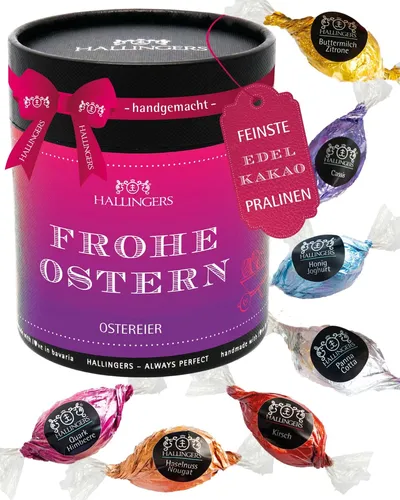 Pralinen-Osterei Ostergeschenk - ohne Alkohol handmade "Frohe Ostern" Hallingers