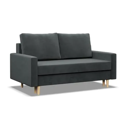 Mebligo Sofa Blank – Schlaffunktion & Bettkasten, 2-Sitzer, Dunkelgrau - Kompaktes 2-Sitzer Sofa mit Schlaffunktion und Stauraum. Ideal für kleine Räume, schnell in ein bequemes Bett umwandelbar. Modernes Design für Wohnzimmer, Kinderzimmer oder Büro.