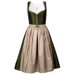Edelnice Designer Midi Dirndl Adele - Exklusives Dirndl für Damen in edlem Waldgrün mit zarten Blumenranken und kontrastierender Schürze in Grüntönen, ideal für festliche Anlässe.