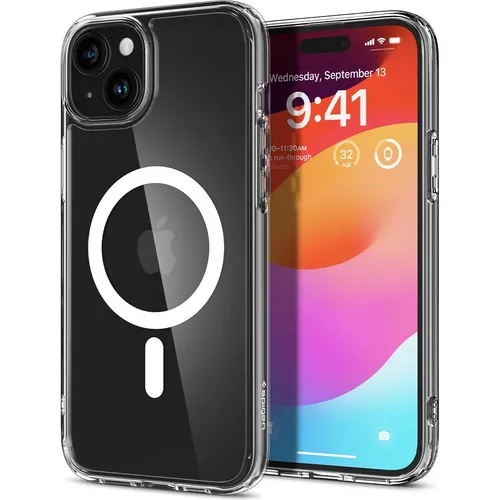 Spigen Ultra Hybrid MagFit Hülle für iPhone 15 Plus - Transparent und Dünn - Schlanke und leichte Handyhülle mit Anti-Yellowing Technologie für langanhaltende Klarheit. Kompatibel mit MagSafe und bietet hervorragenden Schutz durch Air Cushion Technologie.