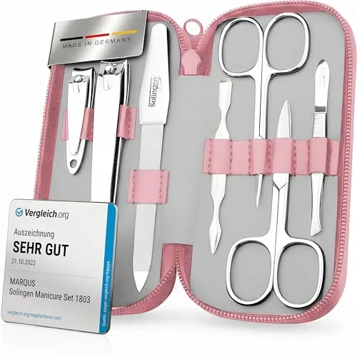 Maniküre Set Solingen - 7-teiliges Nagelset mit Echt Leder Etui - Maniküre- & Pediküre-Set mit scharfen Scheren aus deutscher Qualität, handlich im eleganten Leder Etui – perfekt für Zuhause und unterwegs.