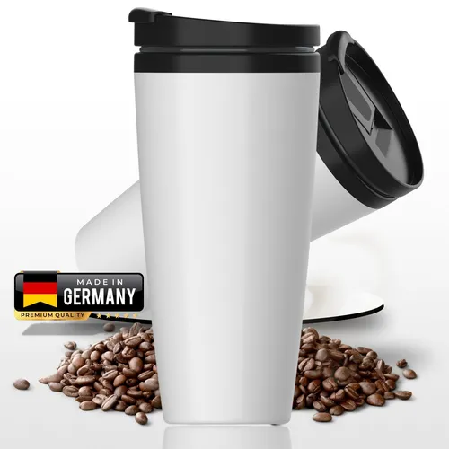 Isolierbecher mit Klappdeckel 350 ml COFFEE TO GO Doppelwandiger Becher in Weiß
