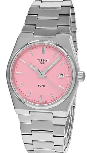 Tissot PRX Damenuhr mit rosa Zifferblatt - Armbanduhren mit 100m Wasserdichtigkeit und Saphirglas. Elegantes Design in Silber und rosa, ideal für jeden Anlass.