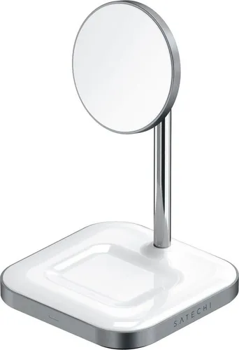 Satechi Magnetic 2-in-1 Wireless Charging Stand Space Gray - Kabellose Qi-Ladegeräte mit modernem Design und LED-Anzeige. Unterstützt schnelles Laden für iPhone 12 (bis zu 7,5W) und AirPods Pro (bis zu 5W). Ideal für stilbewusste Nutzer.