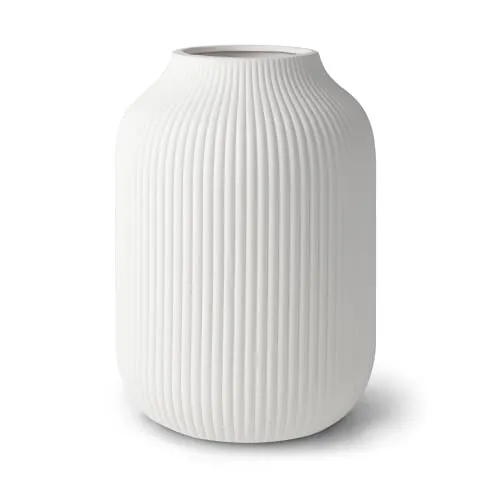 flature Keramik Vase mit Rillen – Elegante Blumenvase in Weiß Matt - Vasen: Hochwertige, wasserdichte Blumenvase mit großzügiger Öffnung für beeindruckende Arrangements – ideal für jedes Zuhause und als Geschenk zu besonderen Anlässen.
