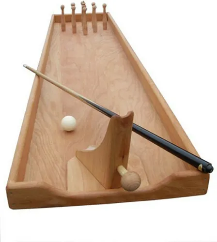 Tischkegelbahn Tischspiel - Kegelspiel aus Holz - Gesellschaftsspiel für die ganze Familie, fördert Geschicklichkeit und macht Spaß für Jung und Alt, empfohlen ab 36 Monaten.