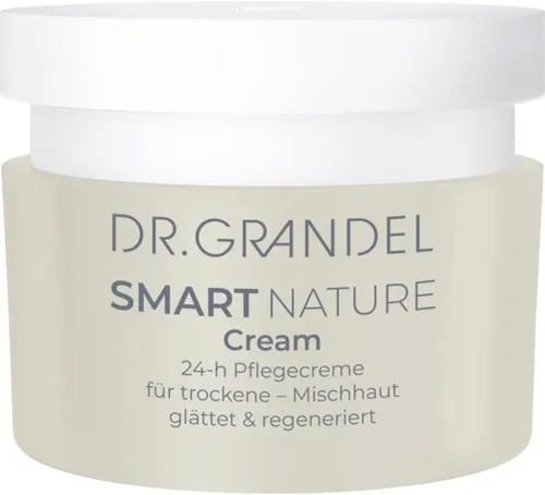 Dr. Grandel Smart Nature Cream - Zertifizierte Naturkosmetik für trockene bis Mischhaut mit 99,20% natürlichem Ursprung. Die feuchtigkeitsspendende Cream glättet sichtbar Falten und regeneriert die Haut dank Oat Repair Extract.