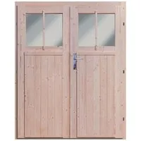 Karibu Doppelflügeltür für Wandlitz 19 mm - Zubehör für Gartenhäuser, naturbelassen mit Türschloss und Rahmen, ideal für eine stilvolle und sichere Zugangsoption.