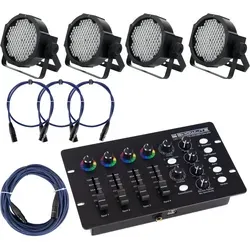 Showlite FLP-144W Lichtset mit DMX Controller - Komplettes Lichtset mit 4x FLP-144W LED Scheinwerfer, ideal für Veranstaltungen und Bühnen, inklusive DMX Operator und Kabel für einfache Steuerung.