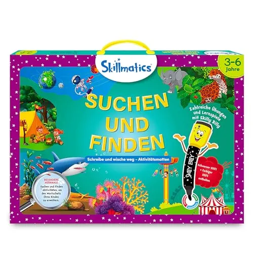 Skillmatics Lernspiel - Suchen und Finden für Kinder 3-6 Jahre - Lernhilfen für Kinder, mit 12 wiederverwendbaren Aktivitätsmatten, die den Wortschatz spielerisch erweitern und ideale Geschenke für kleine Entdecker sind.
