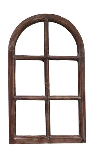 Deko-Impression Wanddekoobjekt Sprossenfenster Bilderrahmen - Deko-Objekte aus massivem Holz im Naturbraun-Shabby-Style, halbrund mit sechs Feldern, ideal für eine stilvolle Wandgestaltung.