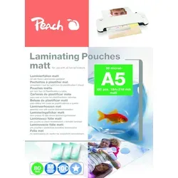 Peach Laminierfolien A5 - 100 Pouches, 80 Mic, matt, beschreibbar und ideal für den luftdichten Schutz von Dokumenten