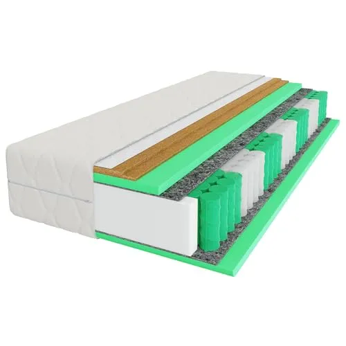 Mebligo Taschenfederkernmatratze 80x200 cm, 24 cm Höhe, H3/H4 - Hochwertige Taschenfederkernmatratze mit 7 Zonen und 18 cm hohen Federn für optimalen Schlafkomfort. Der elastische Schaum und natürliche Kokosfaser sorgen für eine langlebige, komfortable Unterstützung und Druckentlastung.