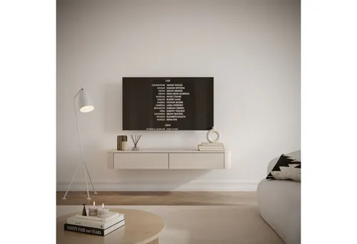 Selsey Luvio Slim TV-Board hängend, 140 cm in Kaschmirgrau - Modernes TV-Hängeboard mit elegantem Design, nur 20 cm hoch. Platz für Media-Geräte und Zubehör, ideal für stilvolle Wohnräume.