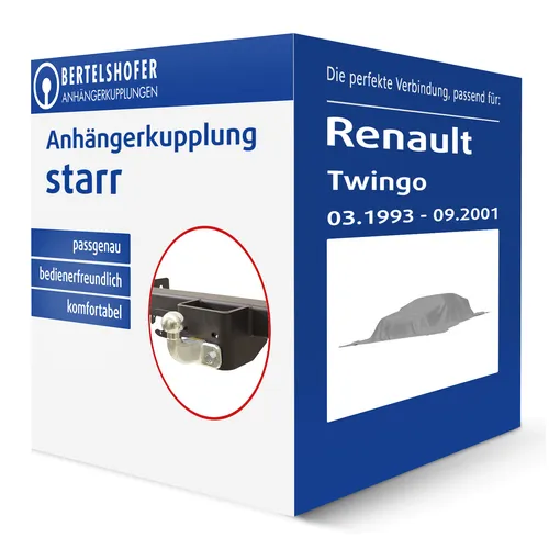 G.D.W. Starre Anhängerkupplung für Renault Twingo (03.1993-09.2001) - Anhängerkupplung von G.D.W. für Renault Twingo, keine Eintragung in Fahrzeugpapiere notwendig, ideal für sicheres Ziehen von Anhängern bis 500 kg.