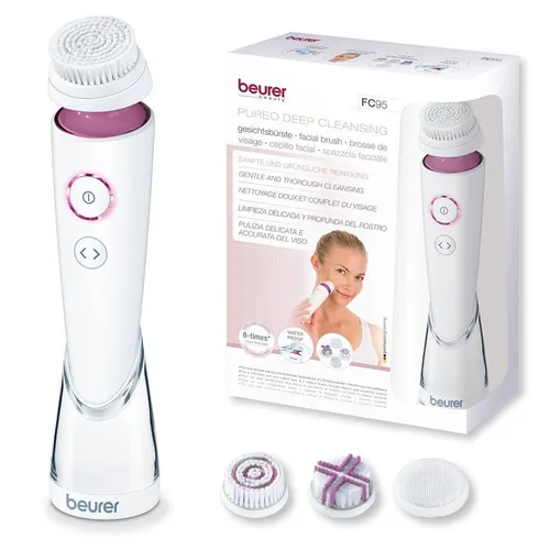 BEURER FC 95 Gesichtsbürste PUREO DEEP CLEANSING - Elektrische Gesichtsbürste mit 4 Aufsätzen und 3 Reinigungsstufen, IPX-7 wasserfest für gründliche Gesichtspflege zu Hause.