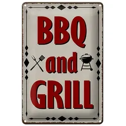 Femer GmbH Metallschild Hinweis 30x40 cm BBQ and Grill, (1 St), gewölbte Oberfläche, abgerundete Ecken, umgeschlagene Kanten