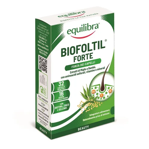 Biofoltil Forte® Equilibra® 32 Vegetarische Kapseln - Pflanzliche Kapseln zur Unterstützung von Nägeln und Haaren. Enthält wertvolle Inhaltsstoffe wie Hirse und Brennnessel für eine optimale Pflege. Ideal für eine gesunde Ernährung und das tägliche Wohlbefinden.