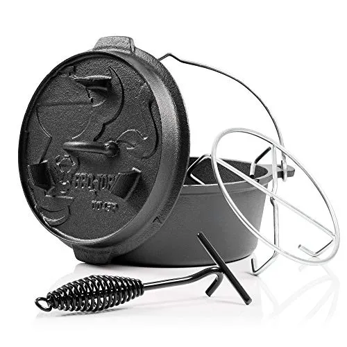 BBQ-Toro Dutch Oven Premium Serie 4,2L | bereits eingebrannt - Dutch Oven mit 4,2 Litern, perfekt für Grill und Lagerfeuer, bereits eingebrannt für sofortigen Einsatz und vielseitig nutzbar als Grillpfanne.