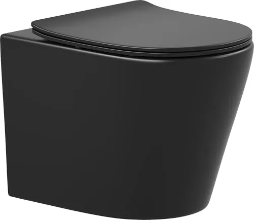 sanicomfort Hänge WC Set Nakia – Spülrandloses Wand-WC in Matt Schwarz - Sanitäranlagen & Zubehör – Spülrandlos für höchste Hygiene und einfache Reinigung, modernes Design in matt schwarz, ideal für platzsparende Badezimmer.