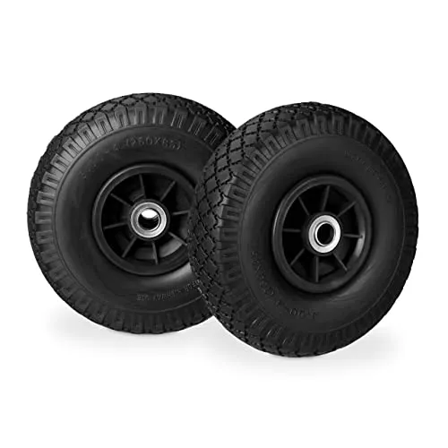 Relaxdays 2 x Sackkarrenrad, pannensichere Vollgummireifen, 3.00-4 Zoll, 20 mm Achse, bis 80 kg, Ersatzrad 260 x 85 mm, schwarz