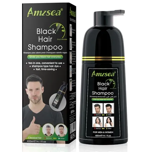 Instant Black Hair Shampoo - 3-in-1 Haarfärbeshampoo für Männer & Frauen - Haarfärbeshampoo ohne Ammoniak für sanfte Grauabdeckung. Einfach in der Anwendung und hält über 30 Tage. Ideal für alle Haartypen und pflegt gleichzeitig die Haarstruktur.