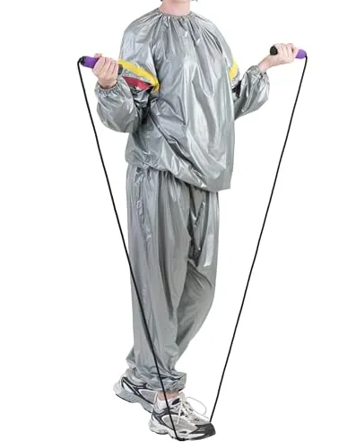 G5 HT SPORT Unisex Saunaanzug zum Schwitzen und Modellieren von Sauna Suite L/XL Schwitzanzug, Fitnessstudio, Fitness, Laufen, Yoga, Herren (S/M), Silber mit roten und gelben Schulterdetails