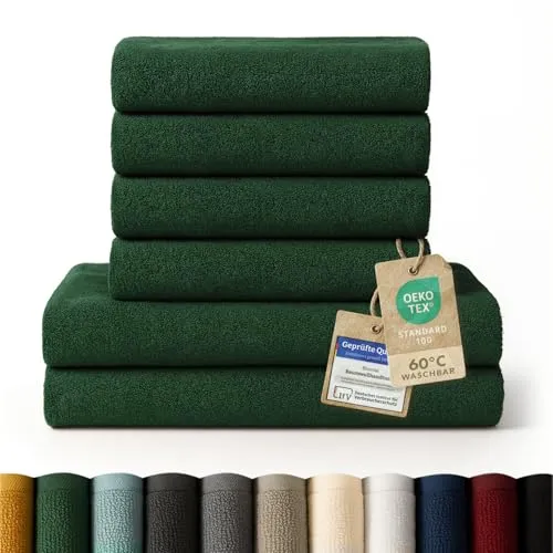 Blumtal Handtuch Set Premium 6-TLG. – Dunkel Grün, 100% Baumwolle - Handtuch-Set mit 6 Teilen in Dunkel Grün, aus 100% Baumwolle und OEKO-TEX zertifiziert. Ideal für ein luxuriöses Badeerlebnis und nachhaltigen Komfort.