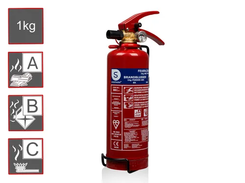Smartwares Europe Feuerlöscher 1 kg, ABC-Pulverlöscher für Brandklasse 8A, 34B, C - Kompakter ABC-Pulverlöscher für den Einsatz in PKW, LKW, Wohnmobilen und Küchen. Mit geprüfter Qualität und Drucksteuerung für effektive Brandbekämpfung. Ideal für den Haushalt und unterwegs.