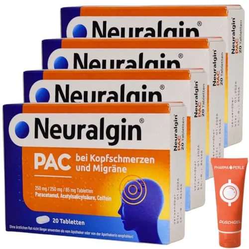 NEURALGIN PAC bei Kopfschmerzen und Migräne I 3-fach Kombi mit Acetylsalicylsäure, Paracetamol und Coffein I Sparset mit Pharma Perle give-away (4 x 20 St.)