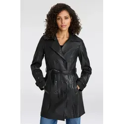 Ledermantel MAURITIUS "GWTaresa" - Damen Trenchcoat in Schwarz, Gr. 38 - Modischer Ledermantel für Damen, knielang und lässig geschnitten. Mit Bindegürtel und praktischen Eingrifftaschen, ideal für kühle Tage und stilvolle Auftritte.