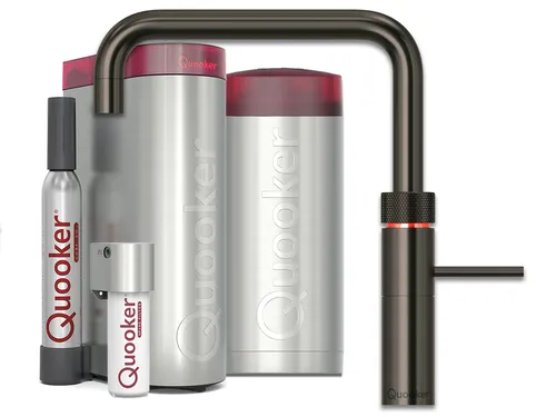 Quooker COMBI+ & CUBE | Fusion Square GME (Gunmetal) - Armatur mit 100°C kochendem und gekühltem Wasser, doppelwandigem Auslauf für Sicherheit und kindersicherem Bedienknopf, inklusive CUBE-Filter für perfekten Genuss.