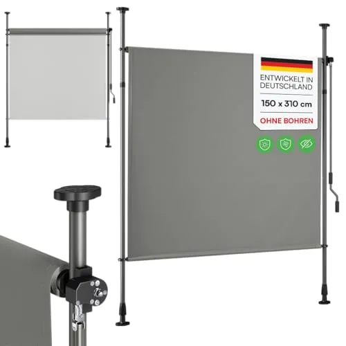 STEELSØN Senkrechtmarkise Serelia 150x310 cm - Grau, Klemmmarkise ohne Bohren - Wetterfeste Vertikalmarkise in Grau, ideal für den Außenbereich. Mit einfachem Klemmmechanismus zur Montage ohne Bohren. Schützt vor Sonne und neugierigen Blicken.