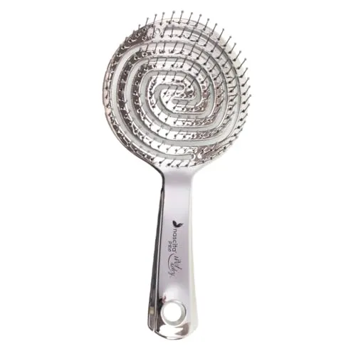 nascita Haarbürste ohne Ziepen für Damen, Herren & Kinder - Entwirrbürste für Locken, lange & nasse Haare - Nachhaltige Detangler Bürste mit Spiralfeder mit 3D-Flexi-Design - Hair Brush Shiny Silver