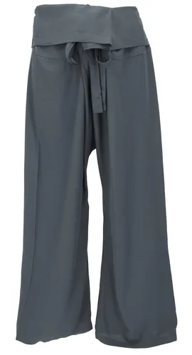 Thai Fischerhose aus Viskose - Dunkelgrau, Wickelhose für Herren und Damen - Bequeme und stilvolle Fischerhose aus 100% Viskose, ideal für Freizeit und Yoga. Mit Bindegürtel und weit geschnittenem Design, perfekt für jede Jahreszeit.