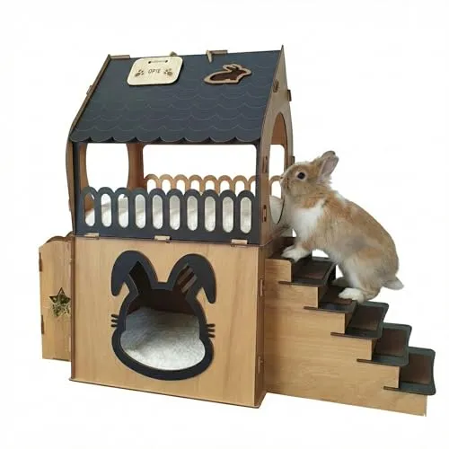 Tierhaus XL Kaninchenhaus – Geräumige Hasenhütte für Kleintiere - Betten, Hängematten & Nester – Geräumiges Design für 1–2 Kaninchen, gefertigt aus robustem MDF-Holz für Langlebigkeit, inkl. einfacher Montageanleitung.