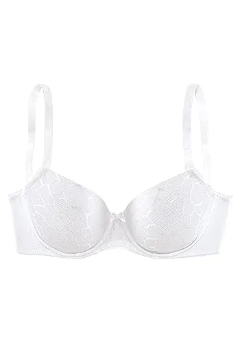 Schalen-BH LASCANA "Chiara", Damen, Cup F, Weiß - Modischer Schalen-BH mit nahtlos vorgeformten Cups und grafischer Spitze. Ideal für einen sexy Look und optimalen Tragekomfort. Perfekt für besondere Anlässe oder den Alltag.
