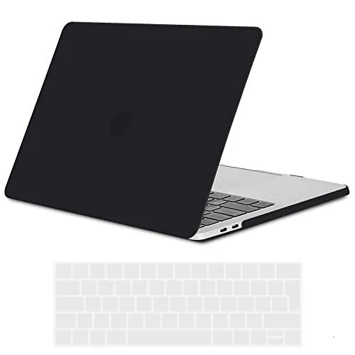 TECOOL Hülle Kompatibel mit MacBook Pro 15 Zoll 2019 2018 2017 2016 mit Touch Bar (A1990 A1707), Ultradünne Schutzhülle Hartschale Case mit Tastaturschutz (EU Layout), Schwarz