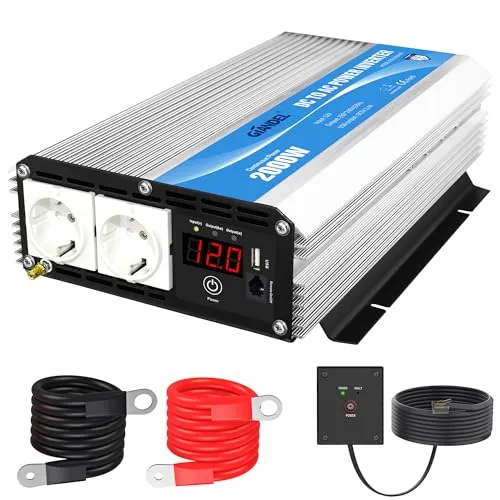 GIANDEL 2000W Modifizierter Welle Wechselrichter 12V auf 230V Spannungswandler Kompatibel Lithium-Batterie, mit Fernbedienung LED-Anzeige USB für Wohnmobil Umwandler-Inverter Konverter