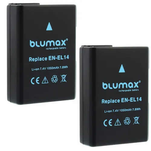 2x Blumax Akku für Nikon EN-EL14 D3300  D5300 D5500 D5600  P7800 1050 mAh
