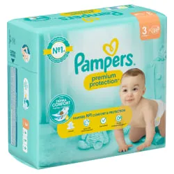 Pampers Premium Protection 3 Midi Windeln, 6-10 kg - Hochwertige Babywindeln in Größe 3 für besten Komfort und Schutz. Mit 3-fach-Schutz-System für optimalen Auslaufschutz und atmungsaktives Design für trockene Haut.