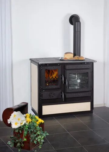 EEK A+ - Dauerbrand Küchenofen Holzherd Globe Fire Alhena creme / Anschluss rech
