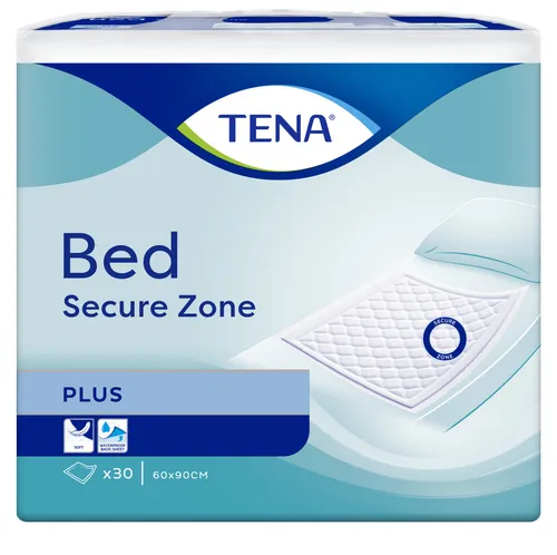 TENA Bed Secure Zone Plus 60 x 90 cm, 30 Stück - Betteinlagen & Krankenunterlagen mit Secure-Zone-Struktur für gezielte Flüssigkeitsbindung. Saugstarker Kern und weiches Vliesmaterial sorgen für hohen Komfort und Sicherheit bei Inkontinenz.