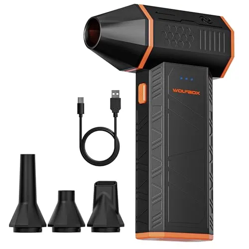 WOLFBOX MegaFlow 50 Electric Air Duster-110000RPM Super Power Cordless Air Duster, 3-Gang einstellbare Mini-Gebläse mit Akku, Staubbläser für Computer, Tastatur, Haus, Outdoor und Auto