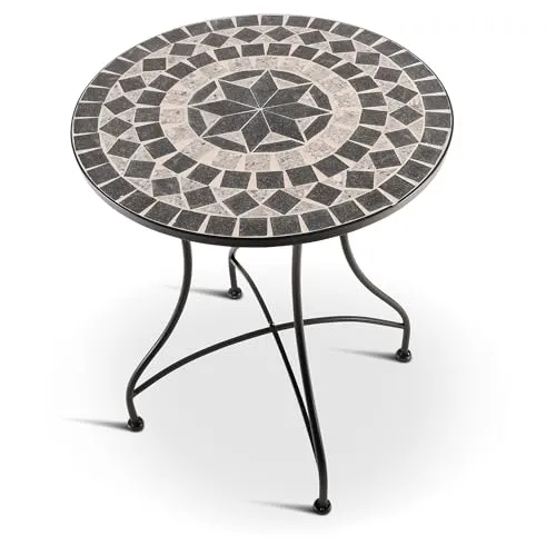 MACO Möbel Raburg Mosaiktisch 60 cm Ø, runder Gartentisch mit einzigartigem Mosaikdesign - Beistelltisch mit handgefertigtem Mosaikmuster in Anthrazit-Grau-Beige, ideal für Balkon und Terrasse, sorgt für mediterranes Flair und ein gemütliches Ambiente.