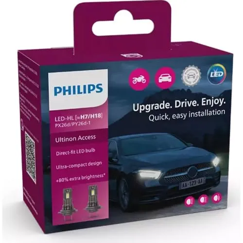 PHILIPS Ultinon Access H7 LED Glühbirne 6000K - Autobeleuchtungen mit 6000K Farbtemperatur für optimales Licht und bessere Sicht, ideal für sicheres Fahren bei Nacht.